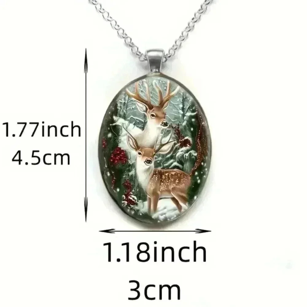 NEW Festive‎ Christmas Holiday deer Crystal glass pendant necklace (#808)(#F)